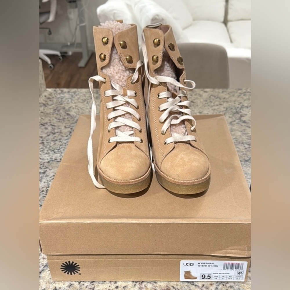UGG Kiernan Tan Lace Up Boots with Wedge